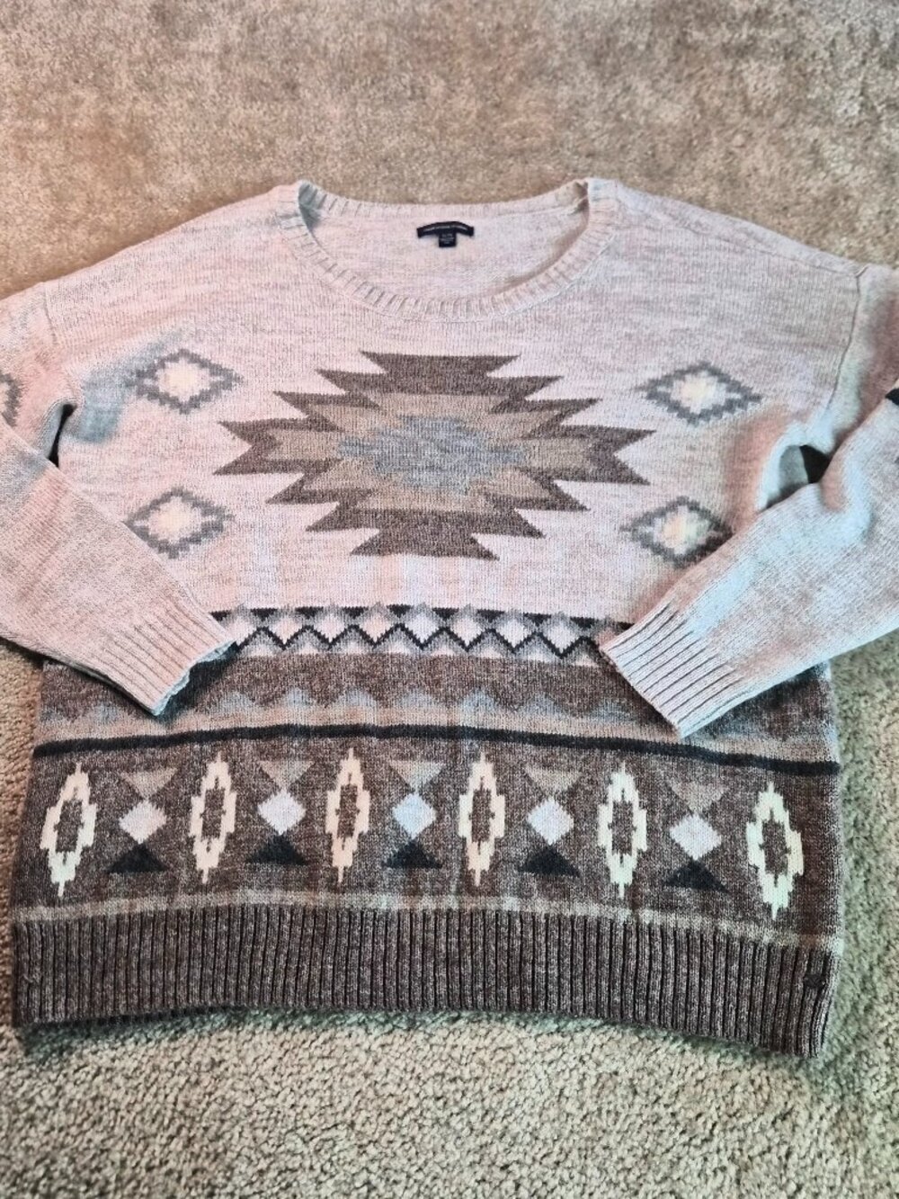American Eagle Sweater Women Sz XL Tan Aztec Wool Blend Southwest Oversized G057